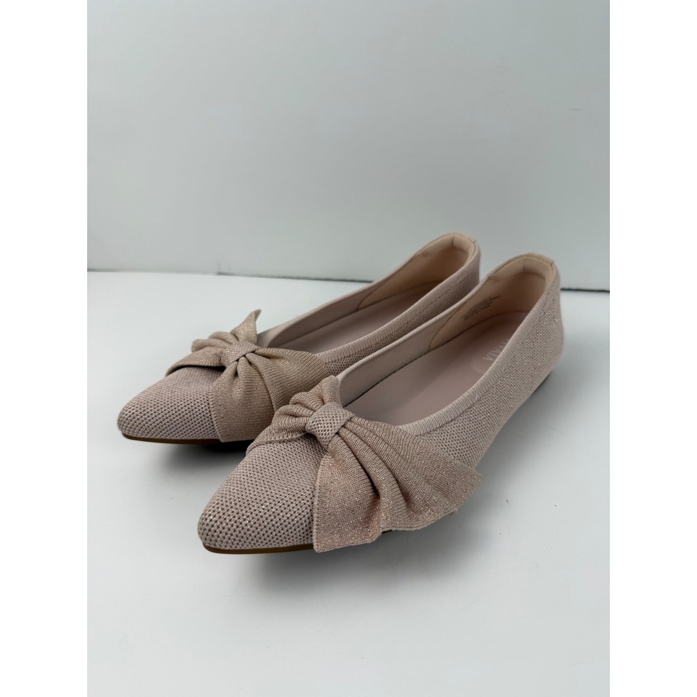 Vivaia Azura Pointed Toe Bow Flats Rose Gold Metallic Knit EU 38.5 US 7.5